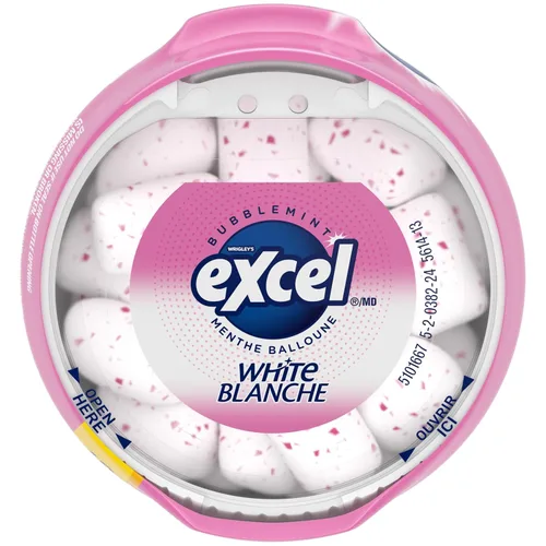 Vista 6 de Excel White Goma de mascar sin azúcar, Bubblemint, botella de 60 piezas, 6 quilates {Importado de Canadá}
