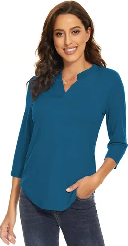 Vista 3 de Camisas de manga 34 para mujer, camisetas con cuello en V, blusas de trabajo