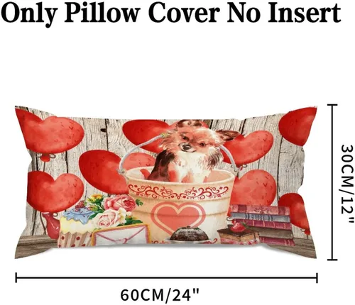 Vista 13 de Fundas de almohada lumbar con textura de madera rústica para perro en cubo, diseño de corazón rojo para el día de San Valentín, fundas de almohada