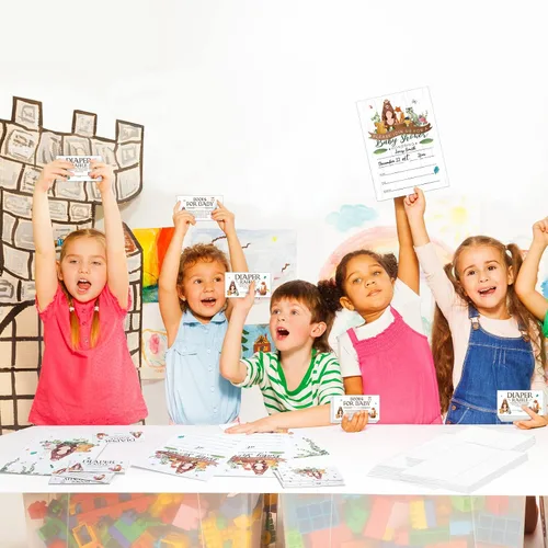 Vista 5 de Containlol Juegos de 28 invitaciones para baby shower de animales del bosque, boletos para rifas de pañales, tarjetas de solicitud de libro de baby