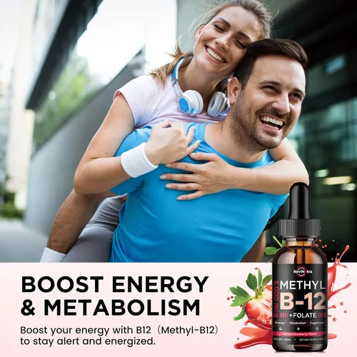 Vista 3 de Gotas líquidas de vitamina B12, vitaminas B12 de 5000 mcg, suplemento de complejo de vitamina B con metilcobalamina B12 sublingual, vitamina B6