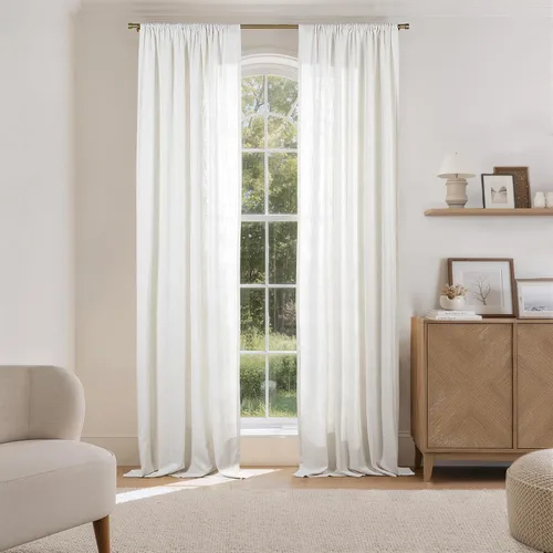 Vista 2 de TWOPAGES Linen Room Darkening Rod Pocket Curtain, Beige White, 36Wx24L #1 Beige Blanco
