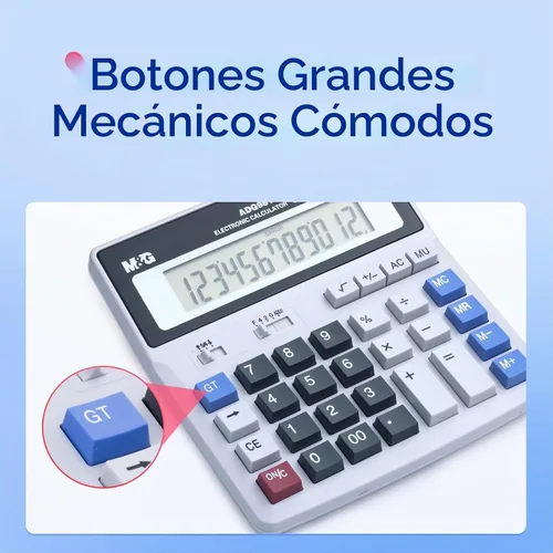 Vista 4 de M&G Calculadora de escritorio de 12 dígitos con pantalla LCD extra grande, doble alimentación solar y batería, calculadora contable con botón