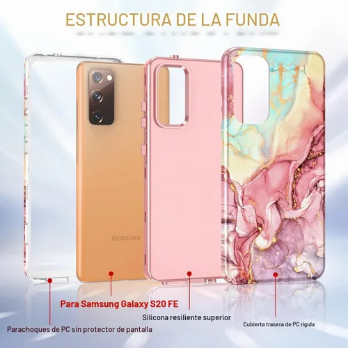 Vista 2 de Btscase para Galaxy S20 FE 5G, Funda de patrón de mármol 3 en 1 resistente a los golpes cuerpo completo duro PC+Silicona suave para caídas