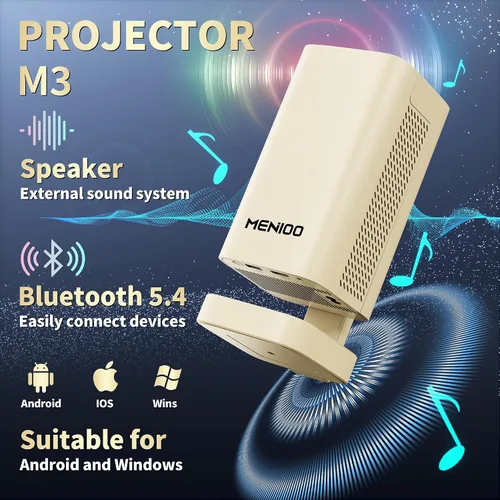 Vista 2 de Mini Proyector [Aplicaciones Integradas & Actualizado 2026] Compatible con 4K 1080P Enfoque Automático & Corrección Keystone 90° Rotatable, Beige