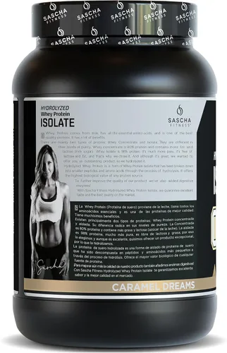 Vista 3 de Sascha Fitness Proteína hidrolizada de suero aislada, 100% alimentada con pasto (2.11 libras) (Sabor caramelo)