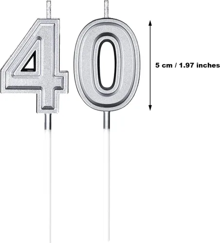 Vista 2 de Frienda Velas de cumpleaños número 40, velas del número 40, decoración de pastel de feliz cumpleaños para hombres y mujeres, aniversario, fiesta