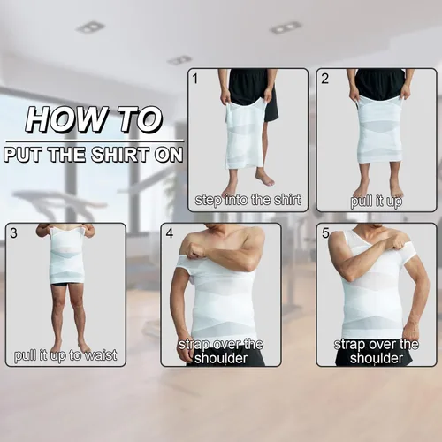 Vista 6 de ISUP Mens Slimming Body Shaper Shirt Chest Compression Tank Top Tummy Control Undershirt Shaperwear