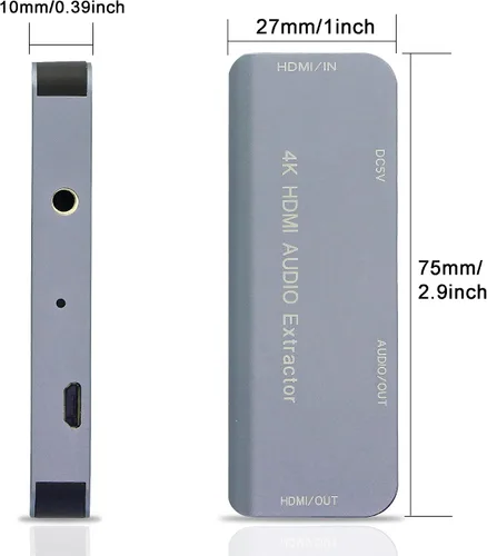 Vista 7 de GINTOOYUN Extractor de audio HDMI 4K, HDMI a HDMI y divisor de audio, video HD a convertidor de audio de 0.138 in, compatible con HDMI 4K, 3D, HDM