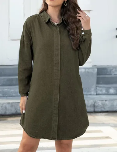 Vista 2 de KDF Vestido camisero de mezclilla para mujer, vestido de mezclilla para mujer con bolsillos, vestidos camiseros con botones para mujer, verano 2023
