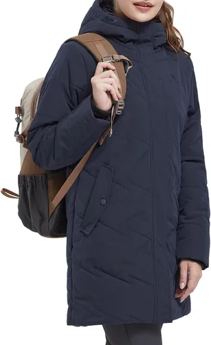 Vista 7 de CAMEL CROWN Chaqueta de invierno con capucha para mujer, cálida, acolchada, aislada, larga, de algodón, parka