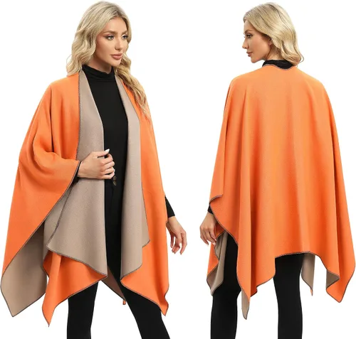 Vista 6 de Femdouce Manta cálida para mujer, ligera, con frente abierto, capa tipo poncho para primavera, otoño e invierno