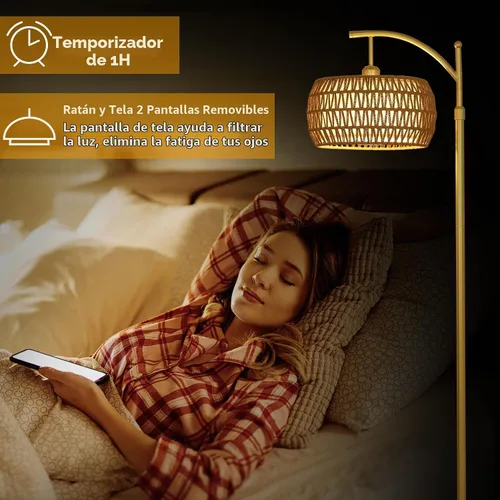 Vista 7 de eyassi Lámpara de pie de arco con 3 temperaturas de color, lámpara de pie LED dorada con control remoto y bombilla regulable continua, lámpara