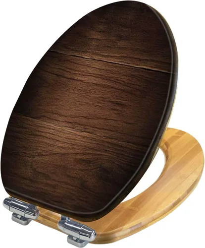 Vista 10 de Asiento de inodoro alargado de madera de madera de madera de grano de madera de grano de secoya, tapa de cierre silencioso lento con bisagras