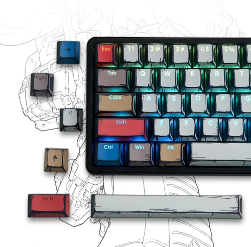Vista 9 de Cherry Profile Custom Keycaps, juego de PBT con diseño de corazón, 130 piezas, color negro PBT Keycap Set with Dye Sublimation, Side Printed Key