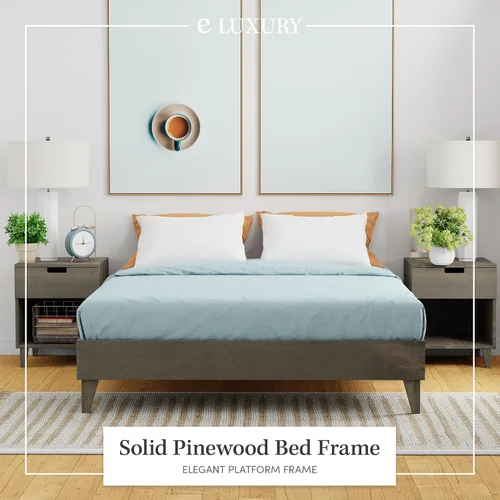 Vista 3 de Plataforma moderna para cama - Diseño de madera maciza - Fabricado en Estados Unidos - Fácil de armar, Madera, gris