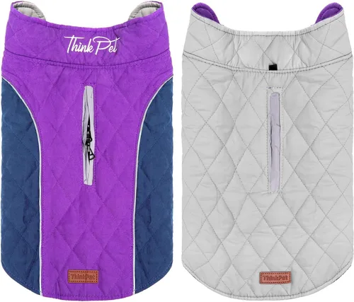 Vista 7 de ThinkPet - Abrigos para perros para clima frío, chaqueta de invierno reversible resistente al viento, abrigo grueso acolchado y cálido, chaleco