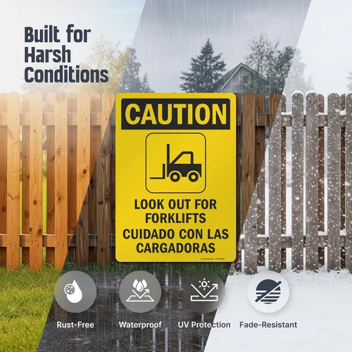 Vista 3 de SmartSign - S-8498-AL-14 Letrero bilingüe "Precaución - Cuidado con las carretillas elevadoras" Aluminio de 10" x 14