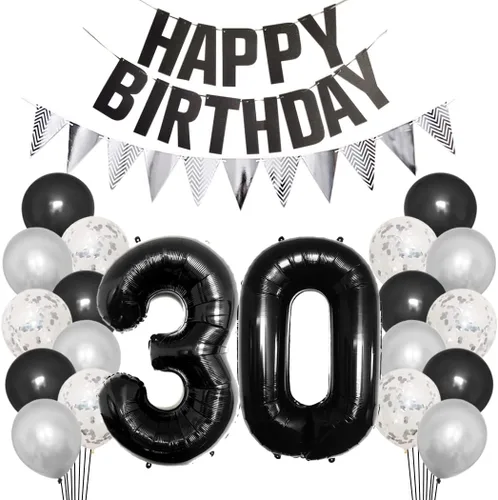 Vista 17 de Juego de decoraciones de fiesta de cumpleaños número 15 para niñas, niños, mujeres y hombres, pancarta negra con letras de feliz cumpleaños