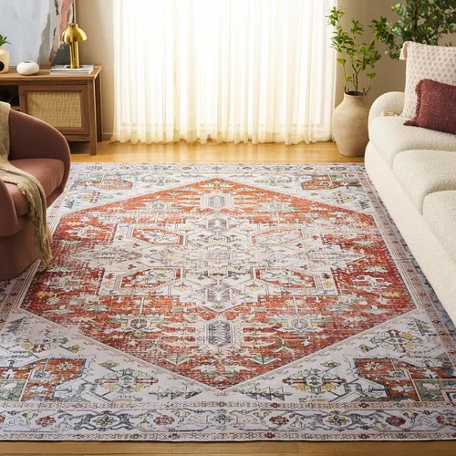Vista 17 de SAFAVIEH Alfombra lavable Arizona Collection – 3 x 5 pies, marfil y al óxido, antideslizante y fácil de limpiar, ideal para sala de estar, entrada
