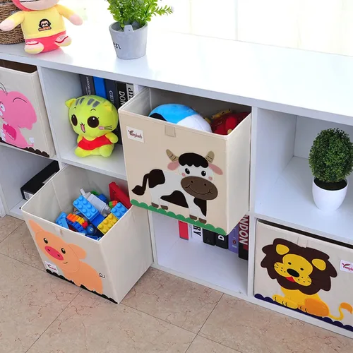 Vista 7 de 2 cajas de almacenamiento de juguetes, 13 x 13 x 13 pulgadas, contenedores plegables de tela para juguetes de animales, cesta para niños, bebés