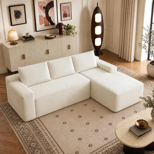 Vista 32 de Sofá seccional negro de 96.9 pulgadas, sofá modular de pana sin hueso con resortes y espuma de alta resistencia, asiento profundo compacto de gran