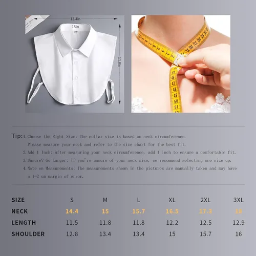 Vista 2 de Cuello Desmontable - Media Camisa Dickey de Algodón para Hombres y Mujeres, 6 Tallas (Plus), Blanco