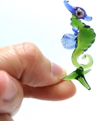 Vista 7 de Figura pequeña de cristal en miniatura de caballito de mar, animal de vidrio soplado hecho a mano, bonita decoración del océano, regalo