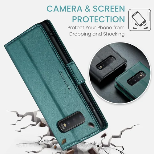 Vista 5 de Funda tipo cartera para Samsung Galaxy S10+ Plus, con soporte magnético, funda protectora de cuero con ranuras para identificación y tarjetas