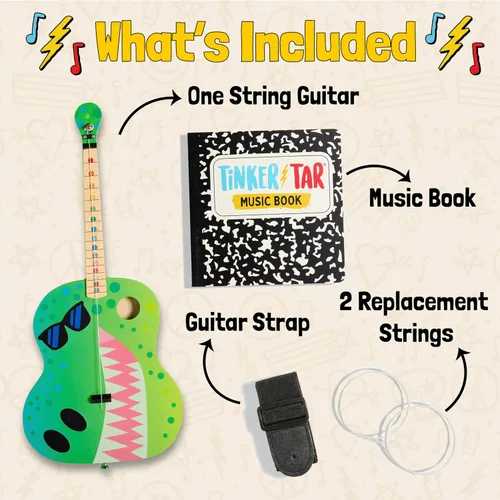 Vista 3 de TinkerTar - Guitarra Dinosaurio - La forma más fácil de comenzar y aprender a tocar la guitarra - Instrumento de juguete de 1 cuerda para niños