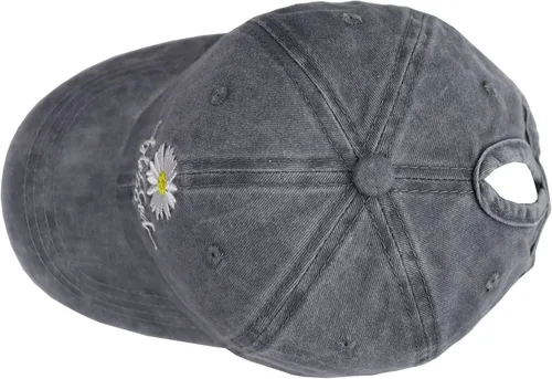 Vista 4 de MANMESH HATT Daisy Blessed - Sombreros de cola de caballo gorra de béisbol bordada con moño alto desordenado para mujer