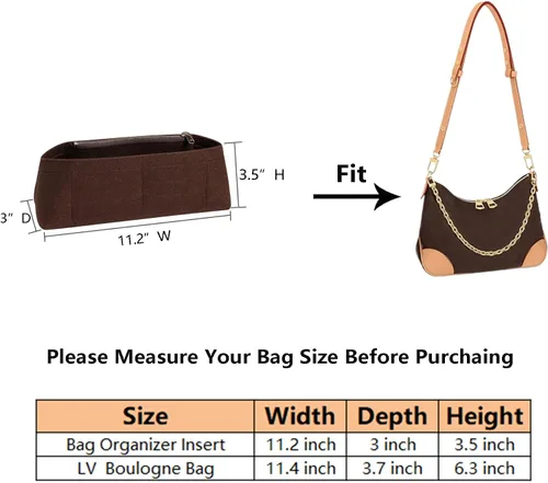 Vista 2 de Doxo Organizador de bolso para bolsas LV Boulogne, inserto de bolsa de mano con cremalleras, múltiples bolsillos divisores moldeadores de bolsos