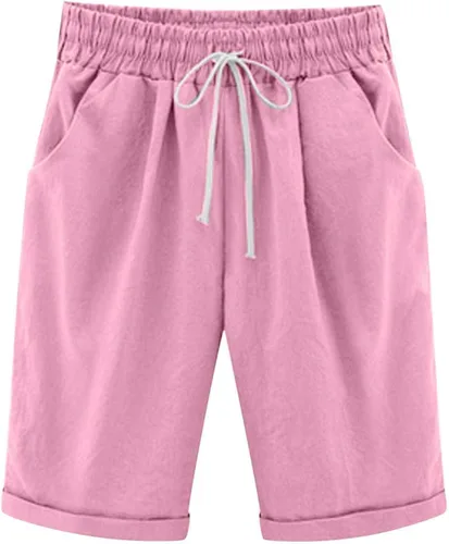 Vista 36 de Pantalones cortos sólidos con control de barriga, casuales, con cordón, cómodos, para mujer, pantalones cortos ligeros de verano para correr 2023