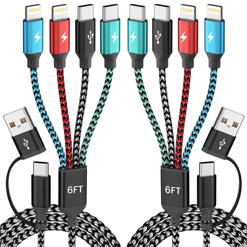 Vista 14 de Cable de Carga Múltiple, Cables de Carga 4 en 1 para Múltiples Dispositivos de Nylon Trenzado Cargador Universal Cable Cargador de Teléfono con 2