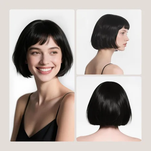 Vista 4 de Onedor - Peluca de cabello corto y recto de 10 pulgadas para cosplay, peluca Bob (Negro)