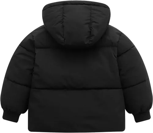 Vista 2 de Abrigo de forro polar para bebé niña de invierno con capucha, chaqueta acolchada para niño pequeño Negro1