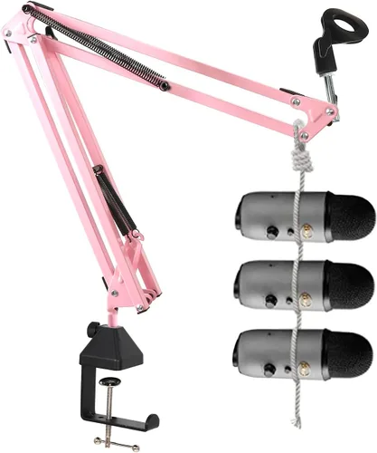 Vista 3 de Brazo de brazo de brazo de micrófono de suspensión resistente Tijera soporte de micrófono Shock Mount & Pop Filter, Adjustable Desk Clamp, Blue