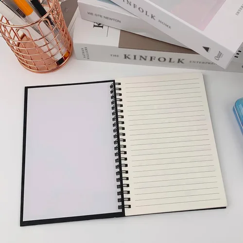 Vista 5 de Ykimok Paquete de 2 (60 hojas/cuaderno) cuaderno con espiral de tapa dura con rayas universitarias color negro, bloc de notas y cuaderno de bocetos