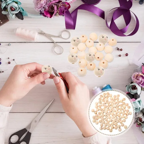 Vista 9 de MAGICLULU 50 cuentas de madera con cara sonriente, bolas de cara natural, cuentas de madera para hacer joyas, pulseras, collares, como se muestra