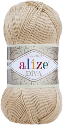 Vista 32 de Alize Diva Silk Effect 100% hilo acrílico de microfibra, 1 madejas de bola de 3.53 oz 383yds color (1 - crema)