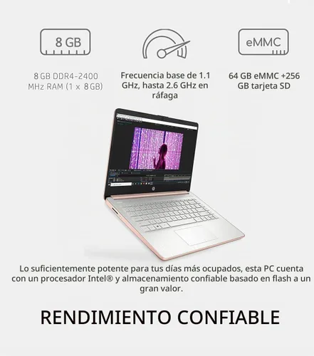 Vista 4 de HP Portátil escolar y empresarial de 14 pulgadas, CPU Intel Quad-Core N4120, 8 GB de RAM, 64 GB eMMC, 256 GB Micro SD, 1 Y Office 365, cámara web