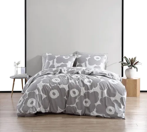 Vista 30 de Marimekko - Juego de funda de edredón tamaño Queen, ropa de cama de algodón con fundas a juego y cierre de botón, decoración del hogar para todas