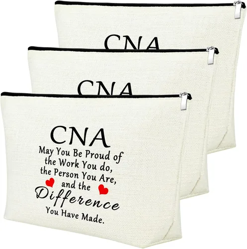 Vista 16 de Mxrymvu Regalos de la semana de CNA Bolsas de maquillaje Regalos de agradecimiento CNA, 2 piezas beige.