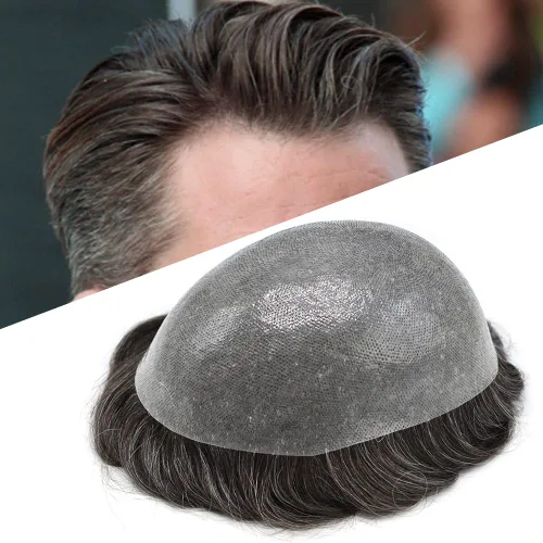 Vista 69 de PU Toupee para hombres pieza de pelo real sistema de reemplazo de cabello humano para hombres Toupee pieza de pelo para hombres piel polivinílica