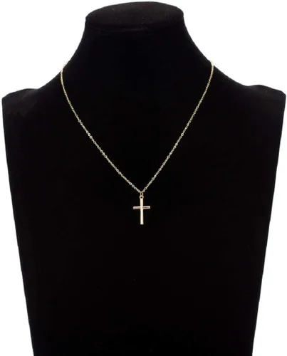 Vista 4 de Valloey Rover Collar de cruz de oro para mujer, collar de cadena chapado en oro de 14 quilates, collar con dije de cruz de oro, collar simple