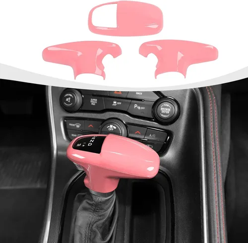 Vista 16 de RAZPOY Cubierta de la perilla de la palanca de cambios, protector de manija, accesorios interiores compatibles con Dodge Challenger Charger Negro
