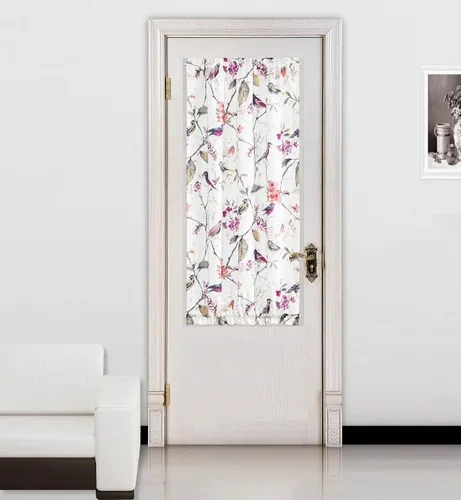 Vista 16 de VOGOL - Cortina decorativa con patrón de pájaros para puerta delantera, cortinas francesas de cocina con reducción de vista, 1 panel de lino
