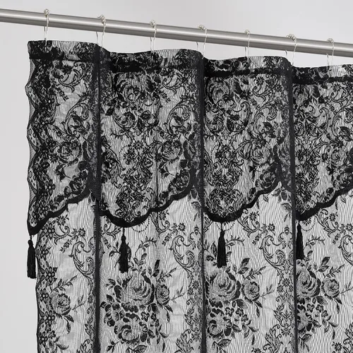 Vista 4 de Warm Home Designs Cortina de ducha negra con cenefa. LA Black 36 Negro
