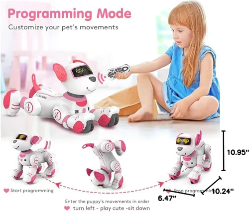 Vista 7 de VATOS - Perro robot de control remoto para niños - Perro robot de juguete interactivo con toque y seguimiento, robot perro de 17 funciones, cachorro
