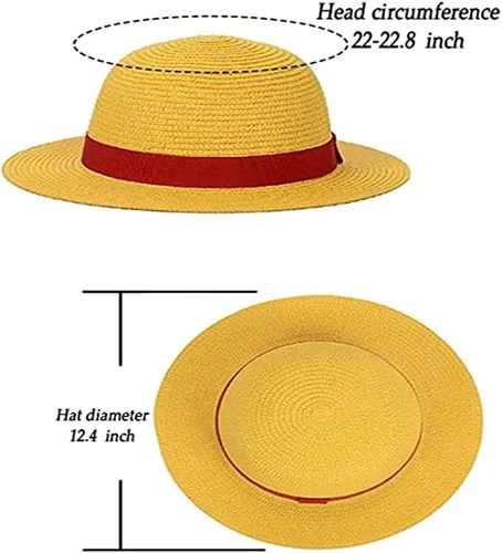 Vista 3 de Sombrero de paja Luffy sombrero de cosplay sombreros para Halloween, disfraz de actuación, sombrero de paja para hombres, mujeres y niños, correa